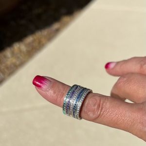 Set of 5 enamel and crystal Pandora rings